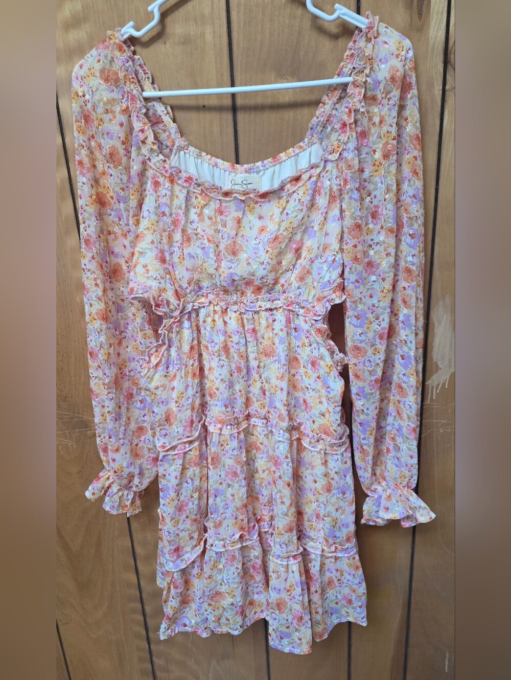 Jessica Simpson Cream Mini Flowy Dress with Multicolor Trim- Medium